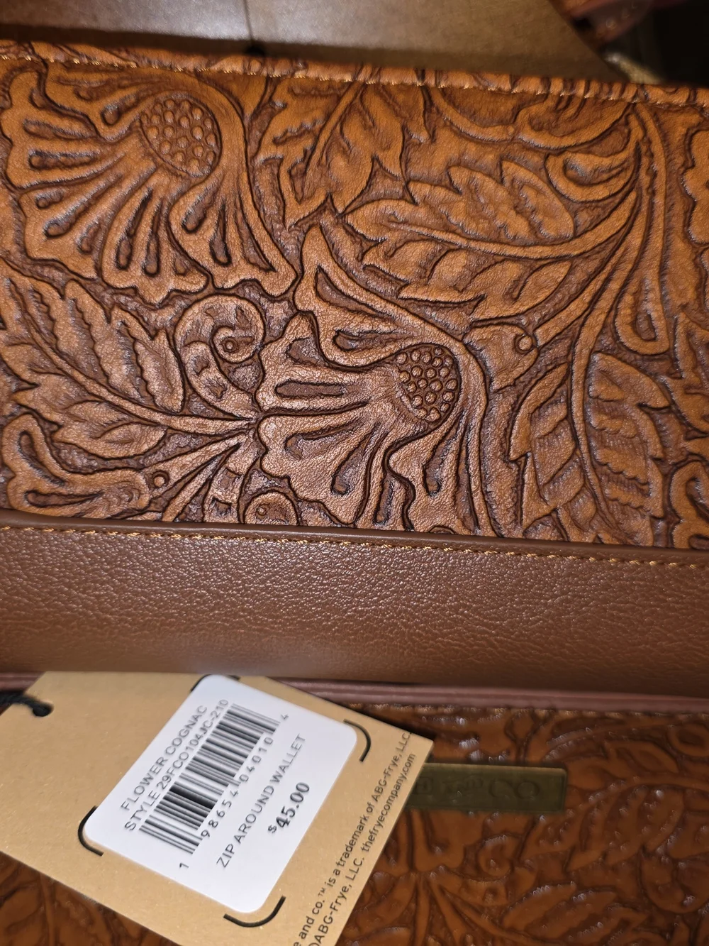 Frye & Co Embossed Floral Leather Crossbody And Matching Wallet - Cognac